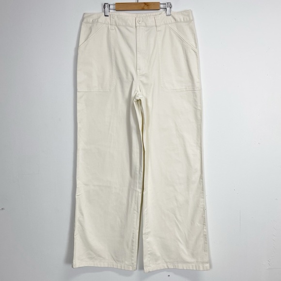 Abound Wide Leg Pants Womens 14 Cream Chinos Cotton Blend NWT - Picture 1 of 16